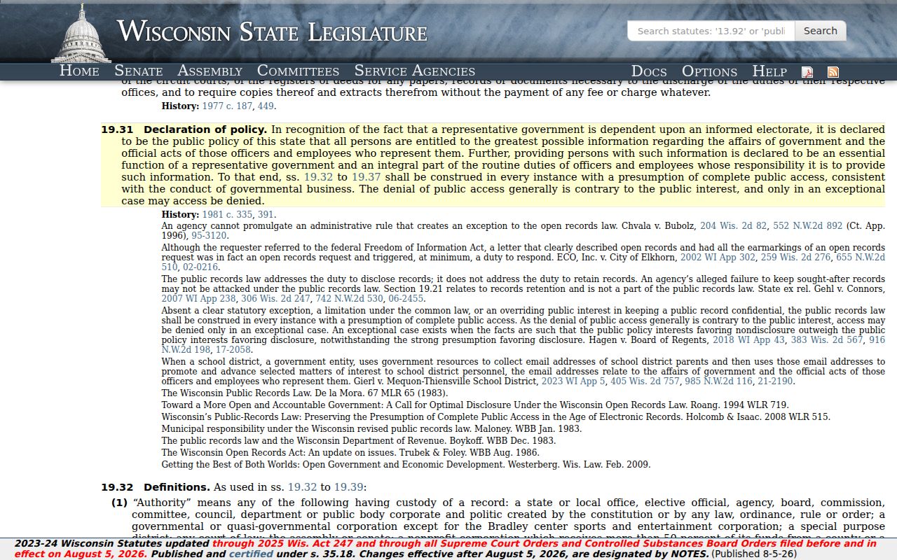 Cashton criminal records Wisconsin public access law