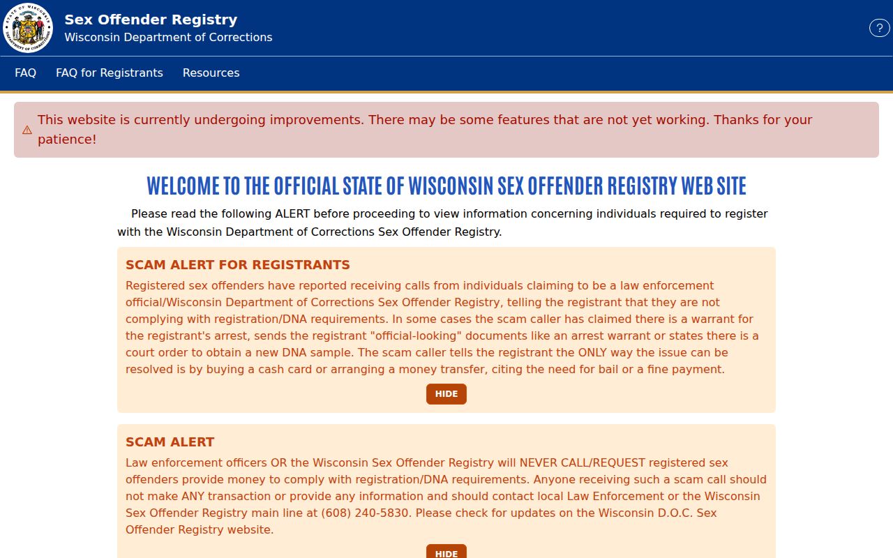 Monroe County sex offender check on the Wisconsin public registry