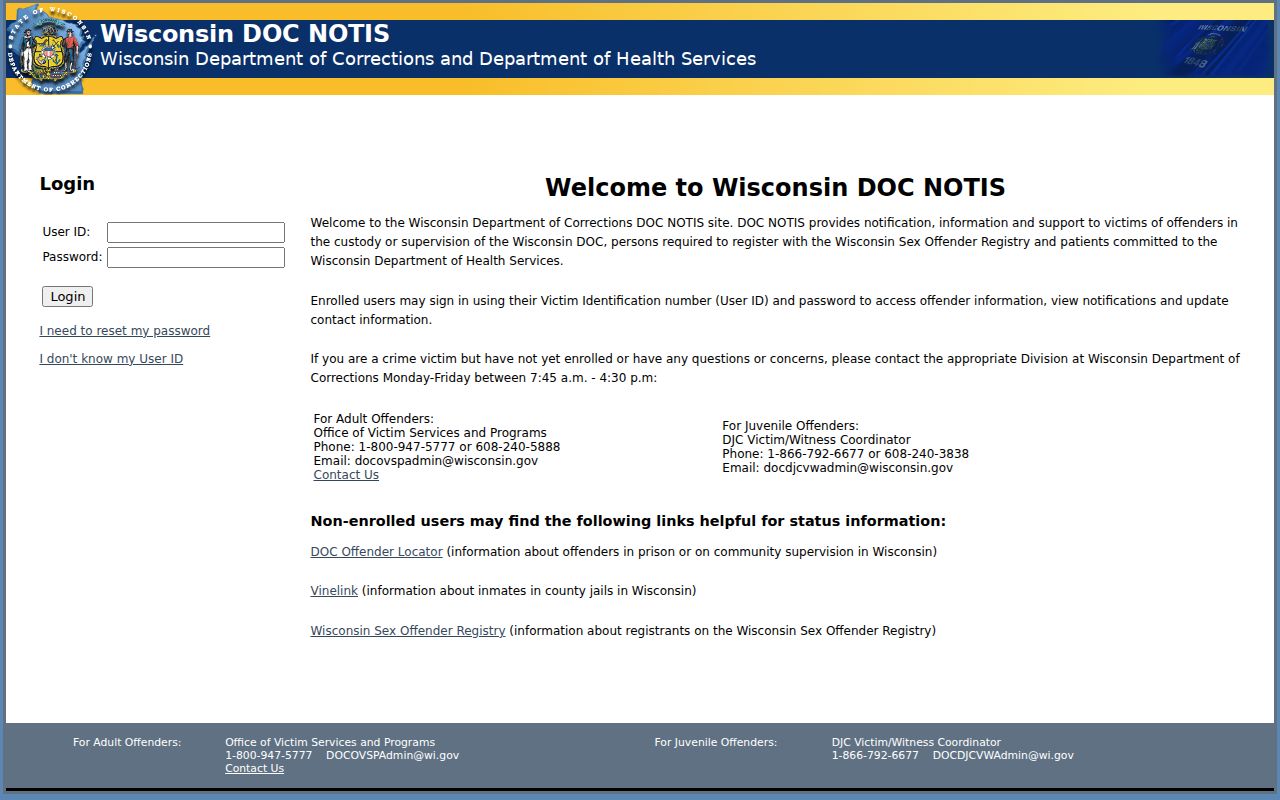 Tomah criminal history Wisconsin DOC victim notification channel
