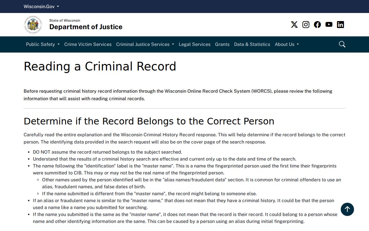 Monroe County criminal history guidance from Wisconsin DOJ